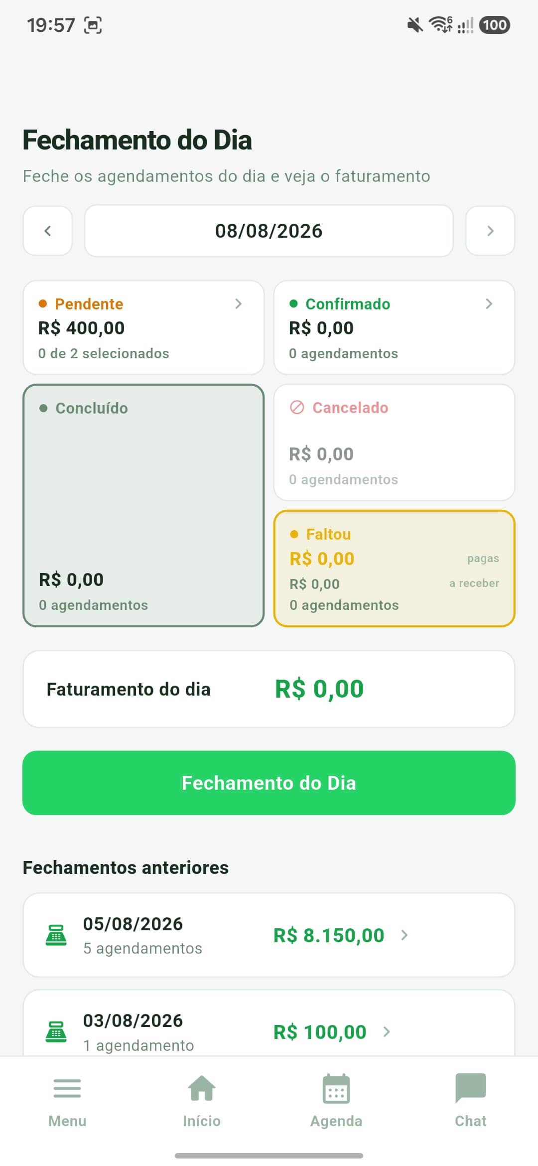 Fechamento do Dia Agefy